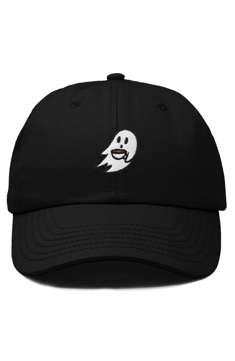 Dalix Coffee Ghost Embroidered Hat, Main, color, Black