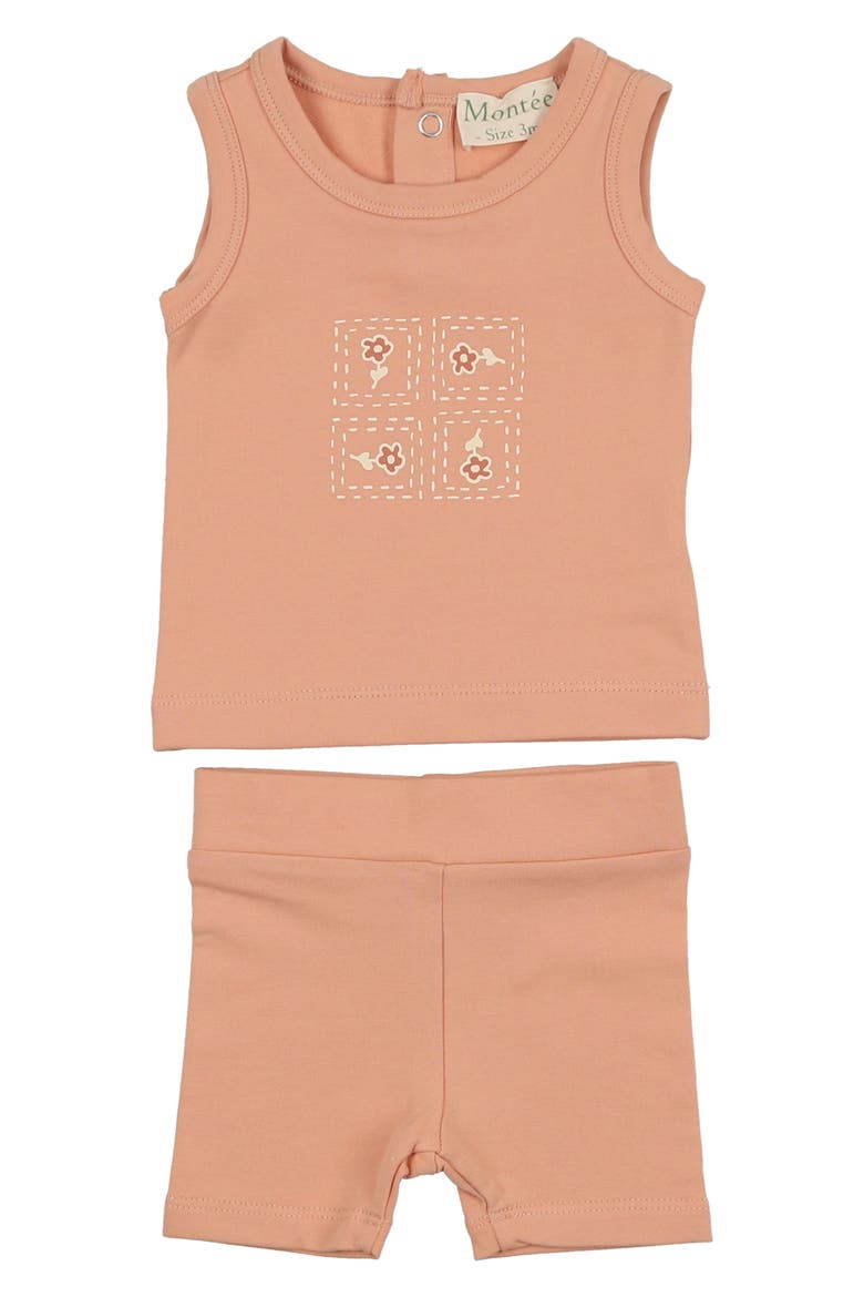 Floral Tile Stretch Cotton Tank & Shorts Set, Main, color, CORAL