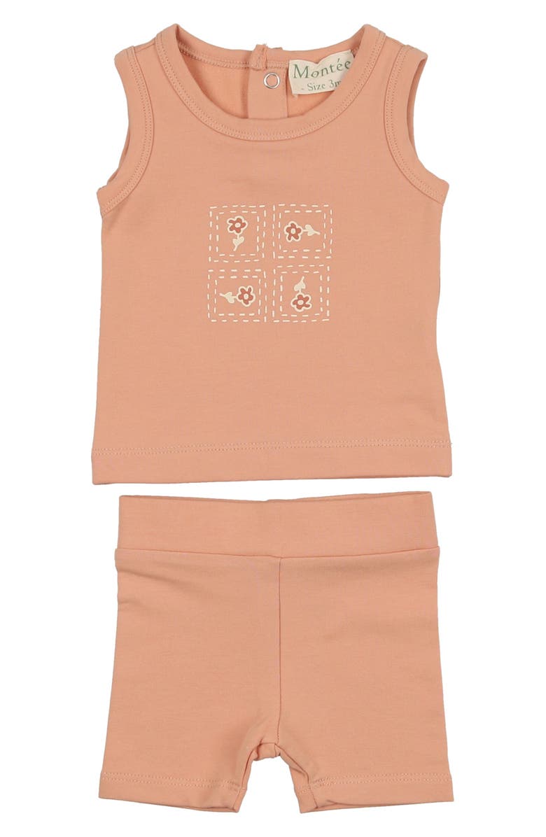 Manière Floral Tile Stretch Cotton Tank & Shorts Set, Main, color, Coral