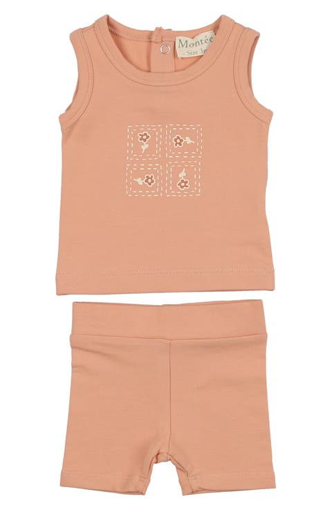 Floral Tile Stretch Cotton Tank & Shorts Set (Baby)