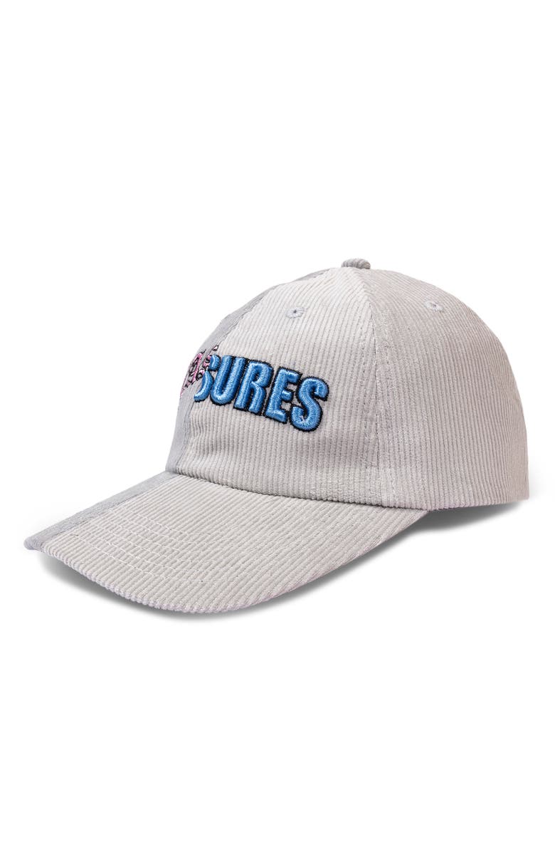 PLEASURES Split Corduory Baseball Cap, Main, color, Grey