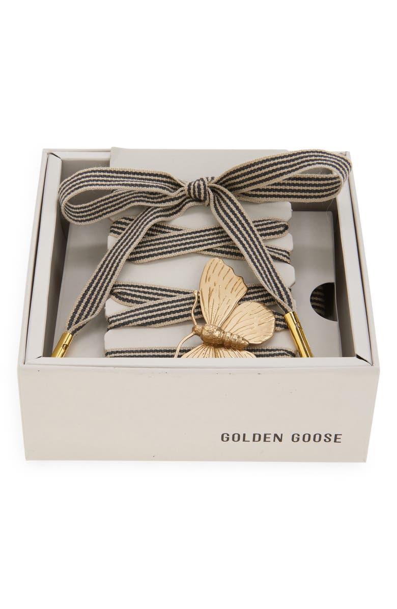 Golden Goose Skins Faux Pearl & Butterfly Charm Shoelaces, Main, color, Black/ Beige