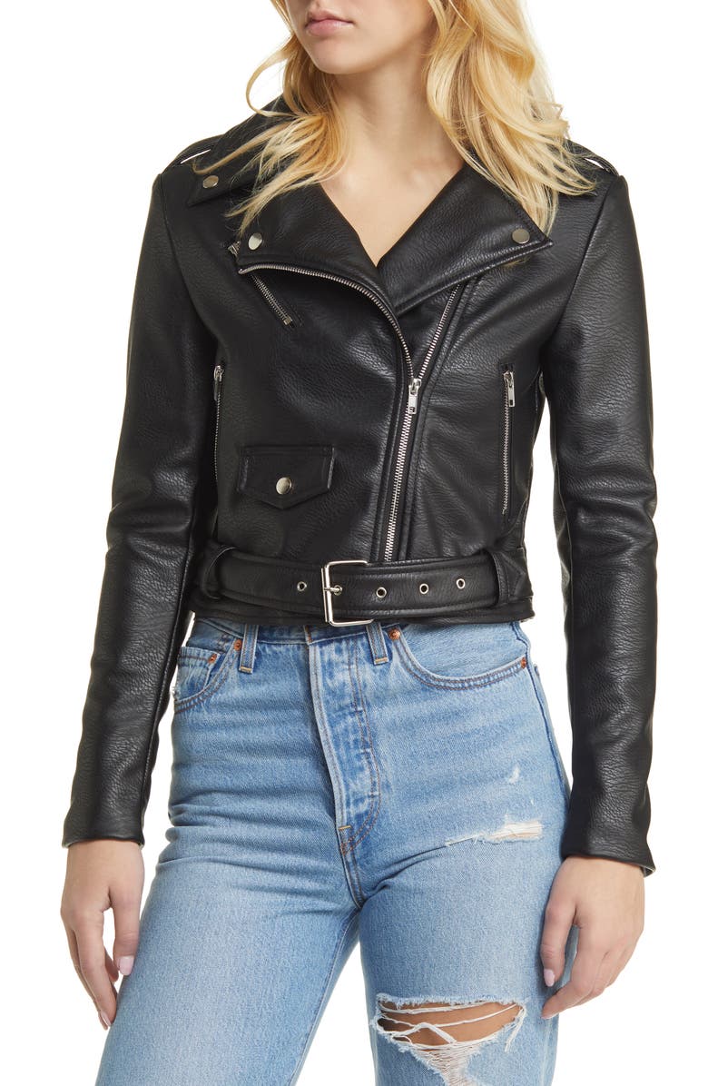 AZALEA WANG Faux Leather Moto Jacket, Alternate, color,