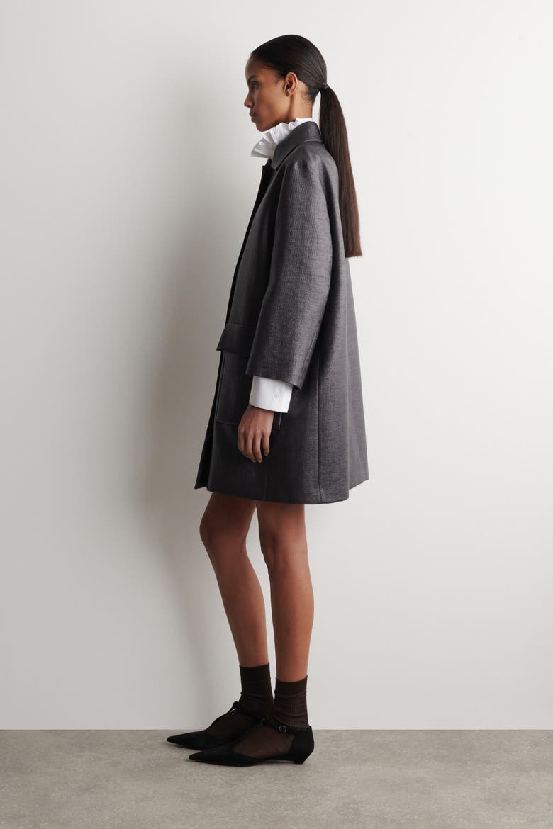 Textured Single-Breasted Coat, Alternate, color, CHARCOAL
