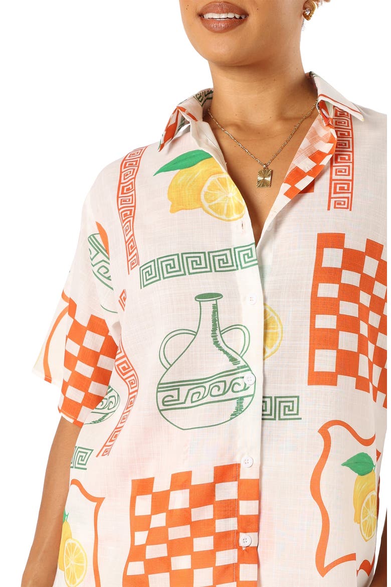 Piccolo Print Button-Up Shirt & Shorts, Alternate, color, WHITE ORANGE