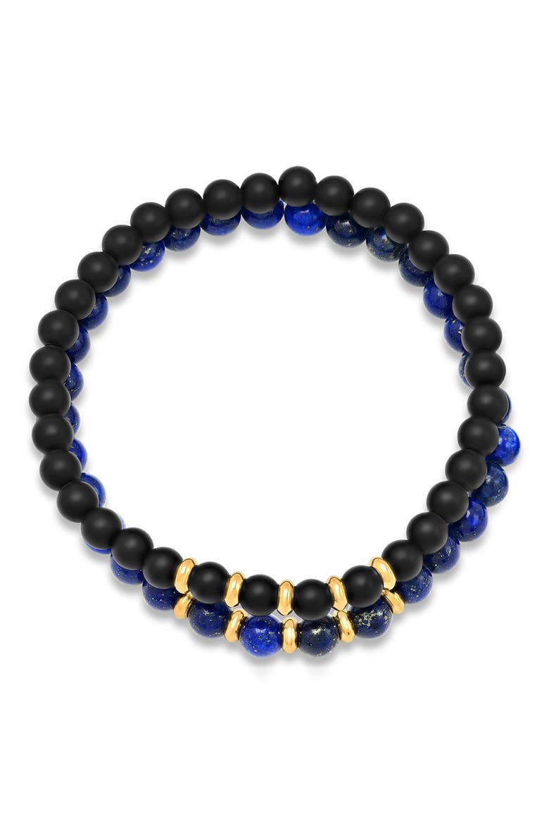 Stainless Steel Black Lava & Blue Beaded Bracelet - Set of 2, Main, color, MULTI