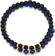 HMY JEWELRY Stainless Steel Black Lava & Blue Beaded Bracelet - Set of 2