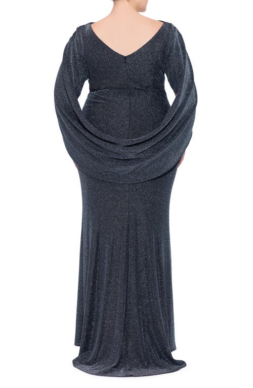 BETSY & ADAM BETSY & ADAM METALLIC DRAPE BACK TRUMPET GOWN 