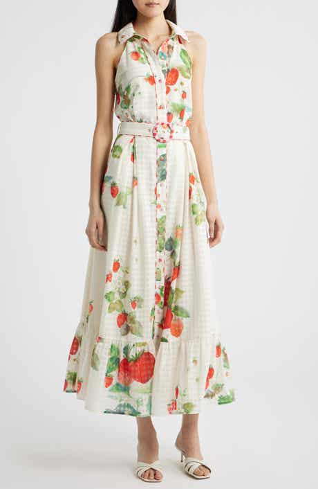 Katerina Strawberry Print Sleeveless Shirtdress