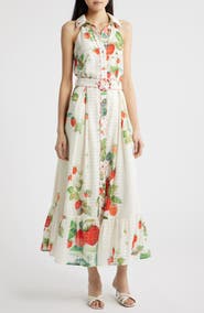 CIEBON Katerina Strawberry Print Sleeveless Shirtdress