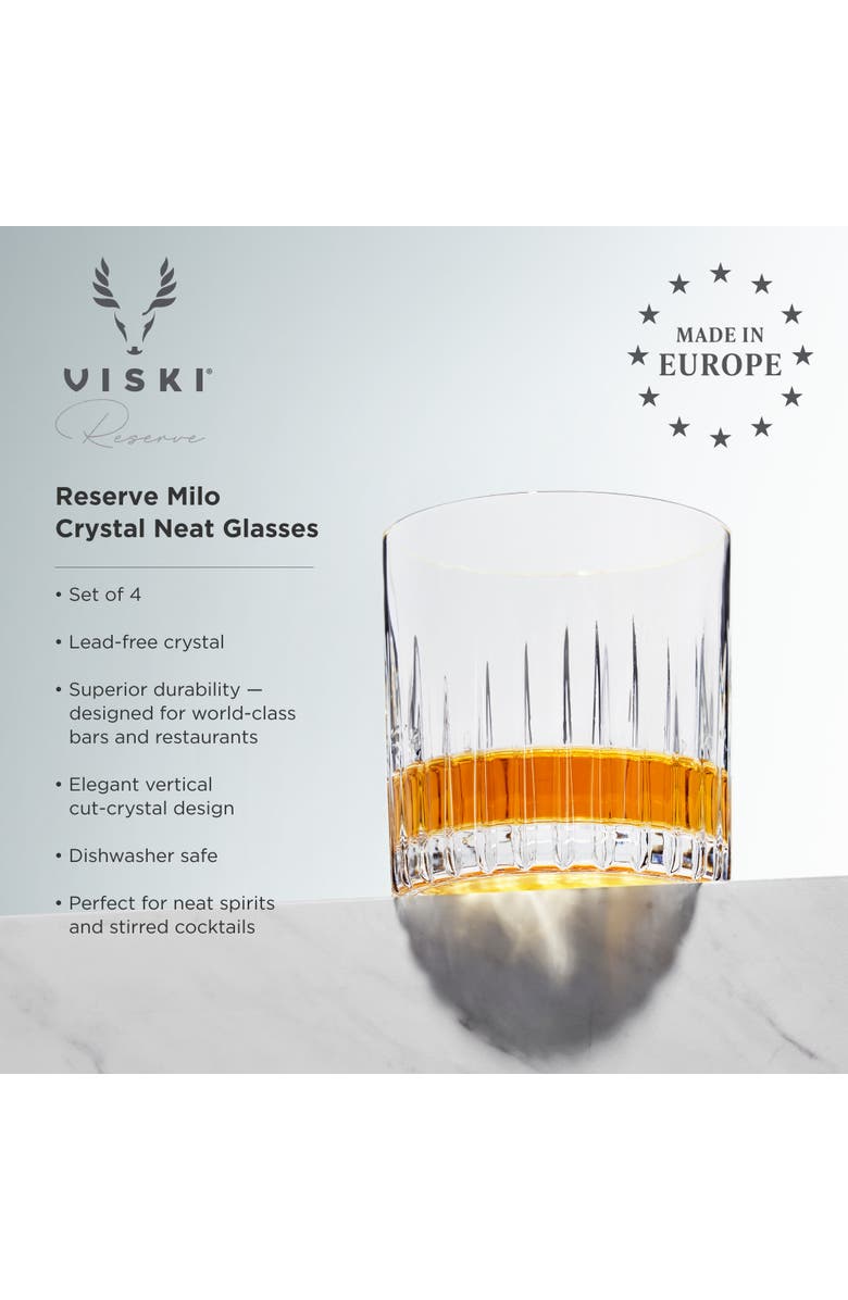 Viski Reserve Milo Crystal Neat Glasses Set of 4, Alternate, color, Clear