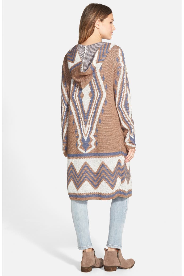 Hooded Jacquard Cardigan, Alternate, color, BROWN BARK BOUCLE JACQUARD