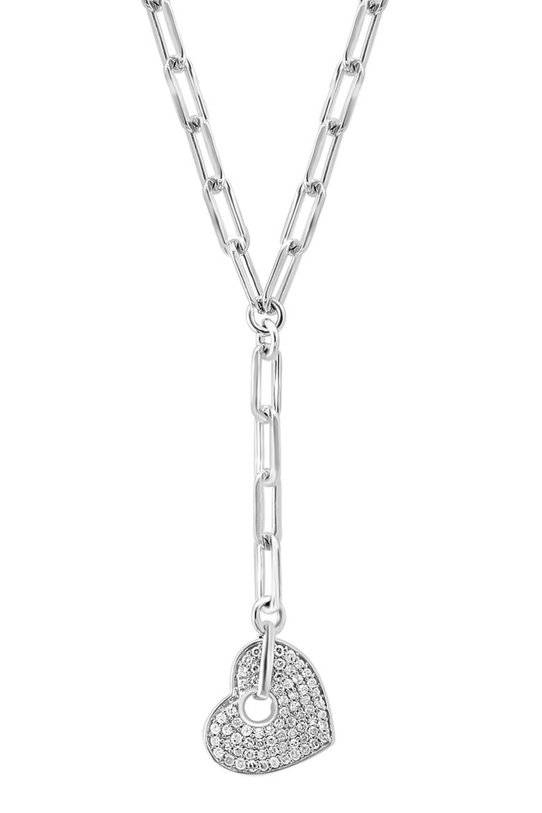 Sterling Silver Pavé Diamond Heart Y-Necklace - 0.24ct., Alternate, color, SILVER