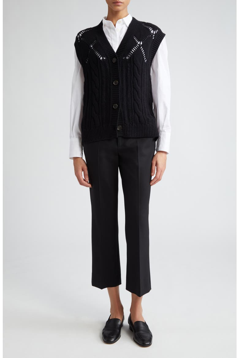 Argyle Oversize Recycled Cashmere & Organic Cotton Sweater Vest, Alternate, color, BLACK