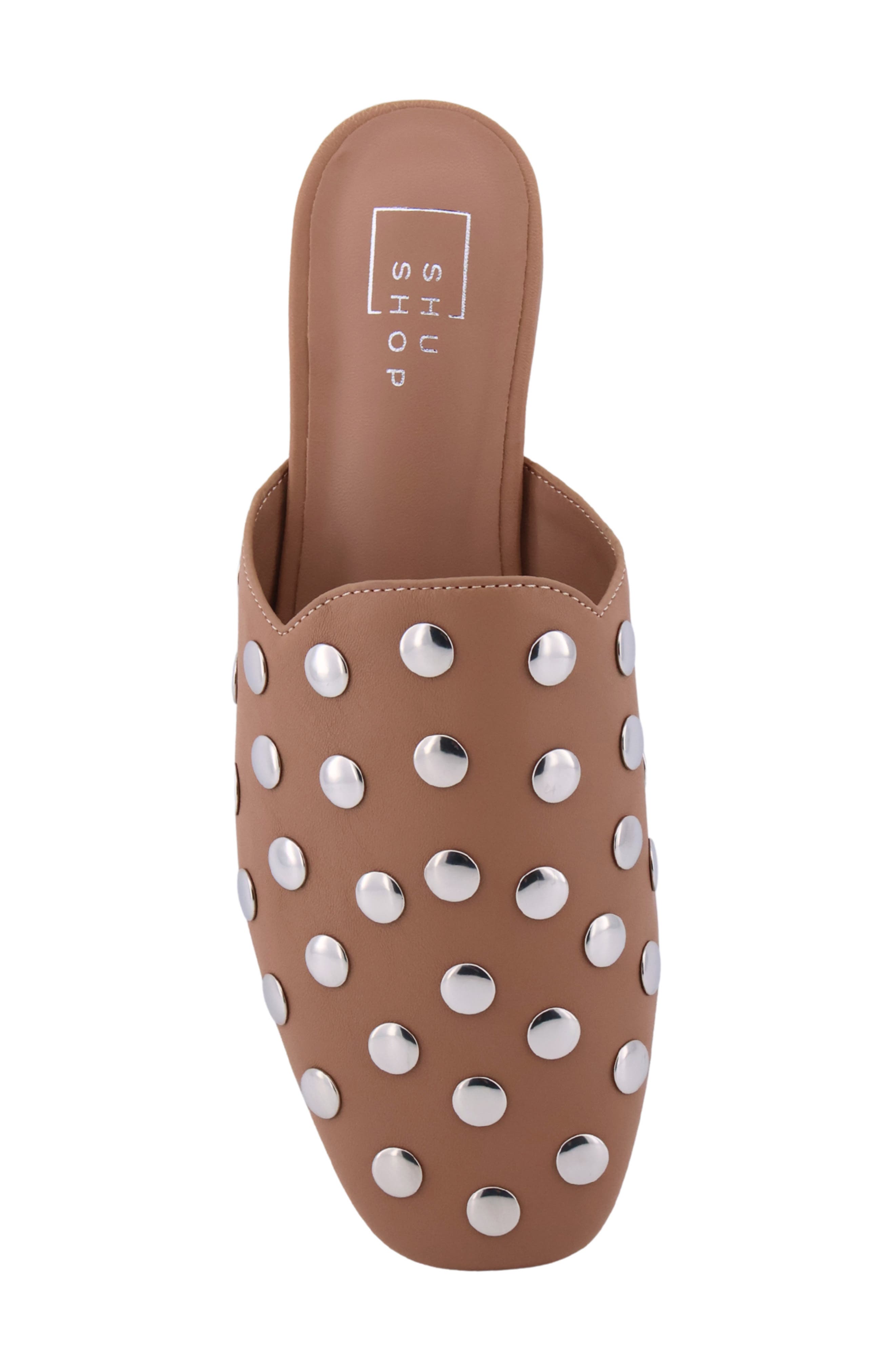 Aretha Studded Faux Leather Flat Mule, Alternate, color, CAMEL