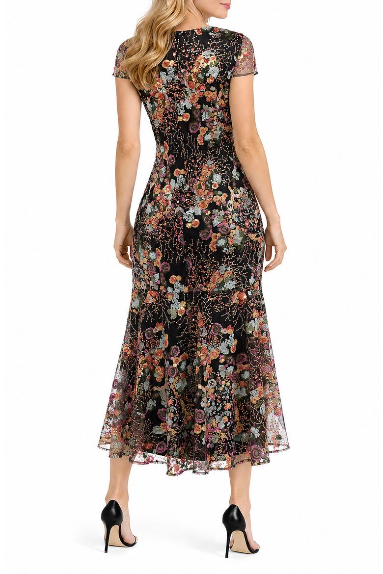 Sequin Floral Midi Dress, Alternate, color, BLACK/ MULTI