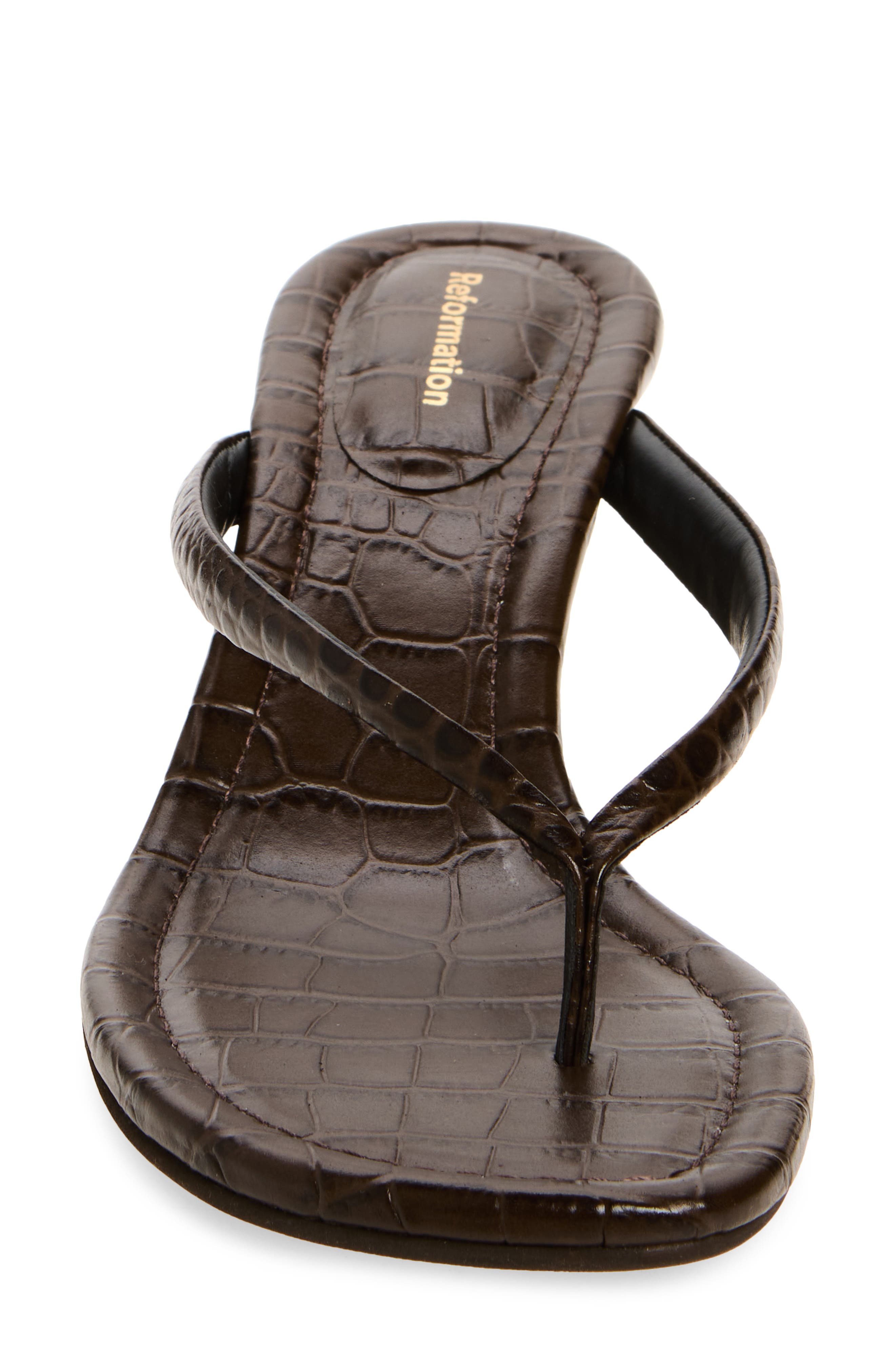 Reformation Amelia Wedge Sandal, Alternate, color, Brown Croc Effect