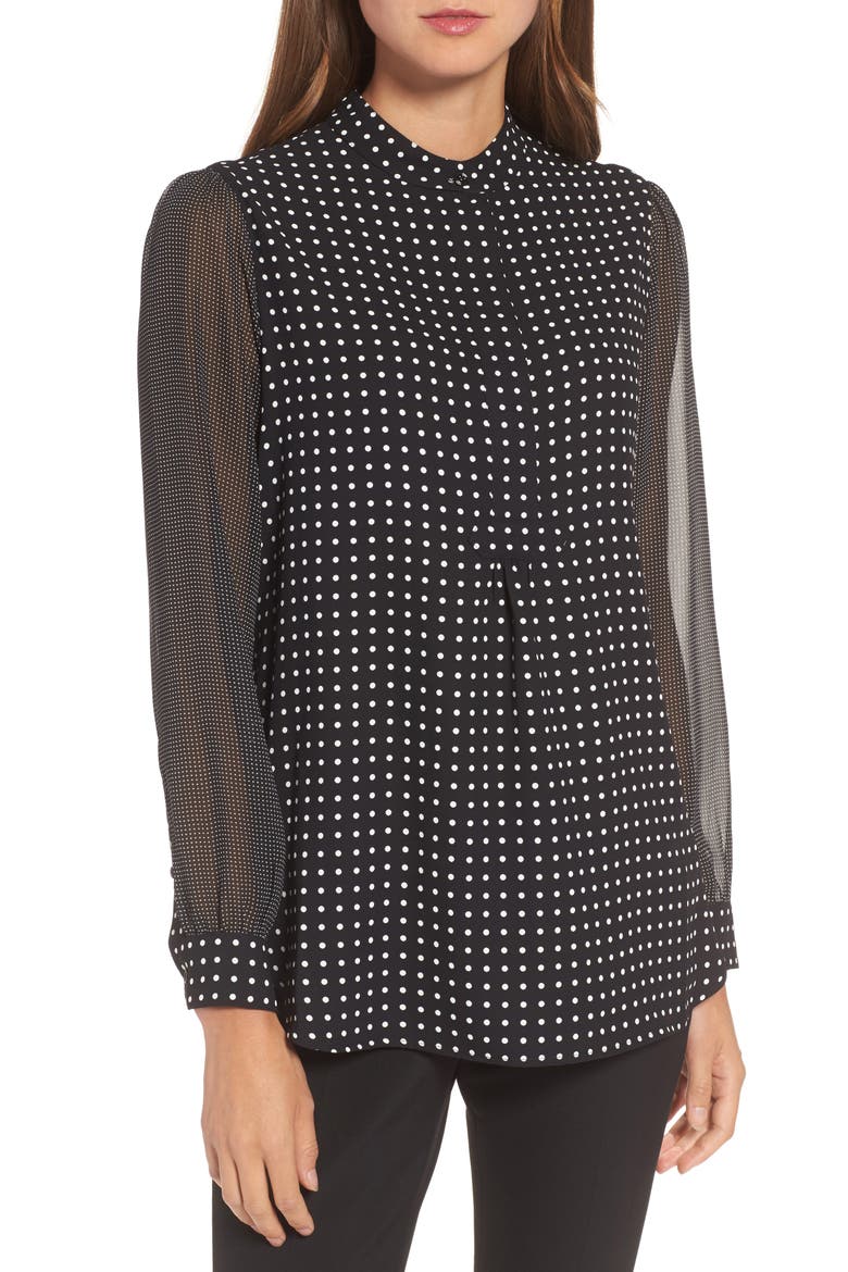 Mixed Dot Print Blouse, Main, color, BLACK/ WHITE