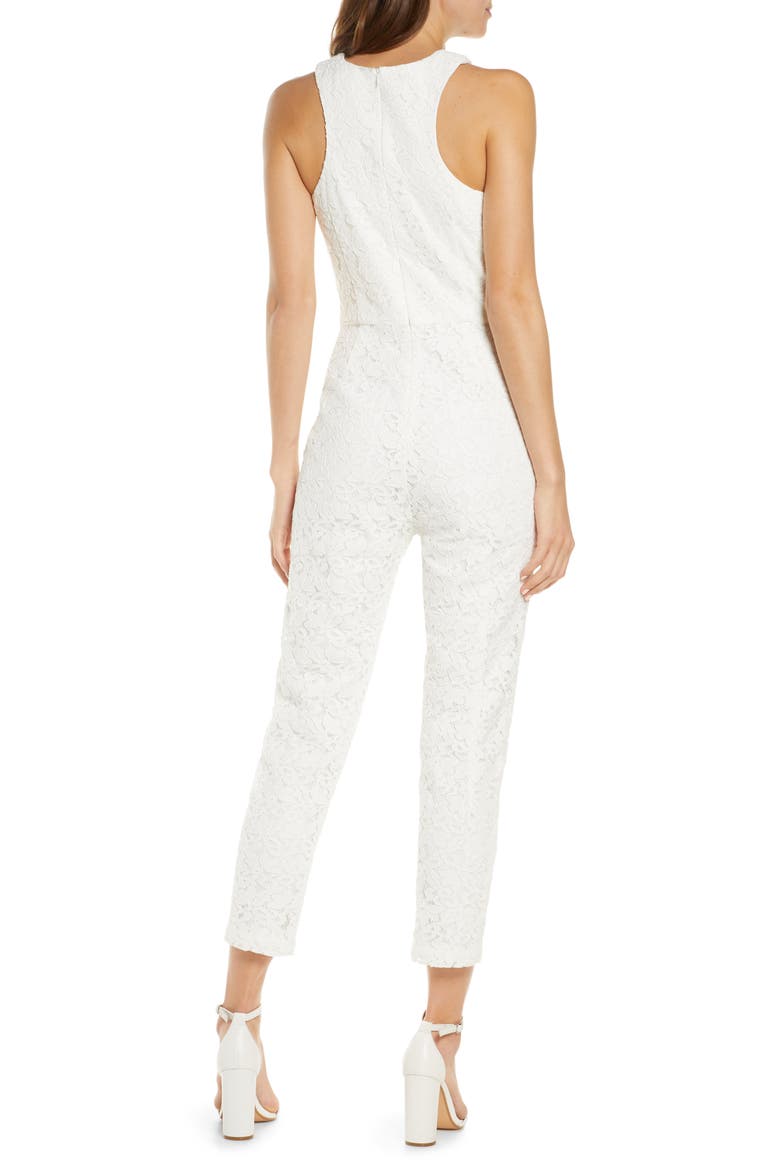 Cayden Cross Neck Lace Jumpsuit, Alternate, color, WHITE