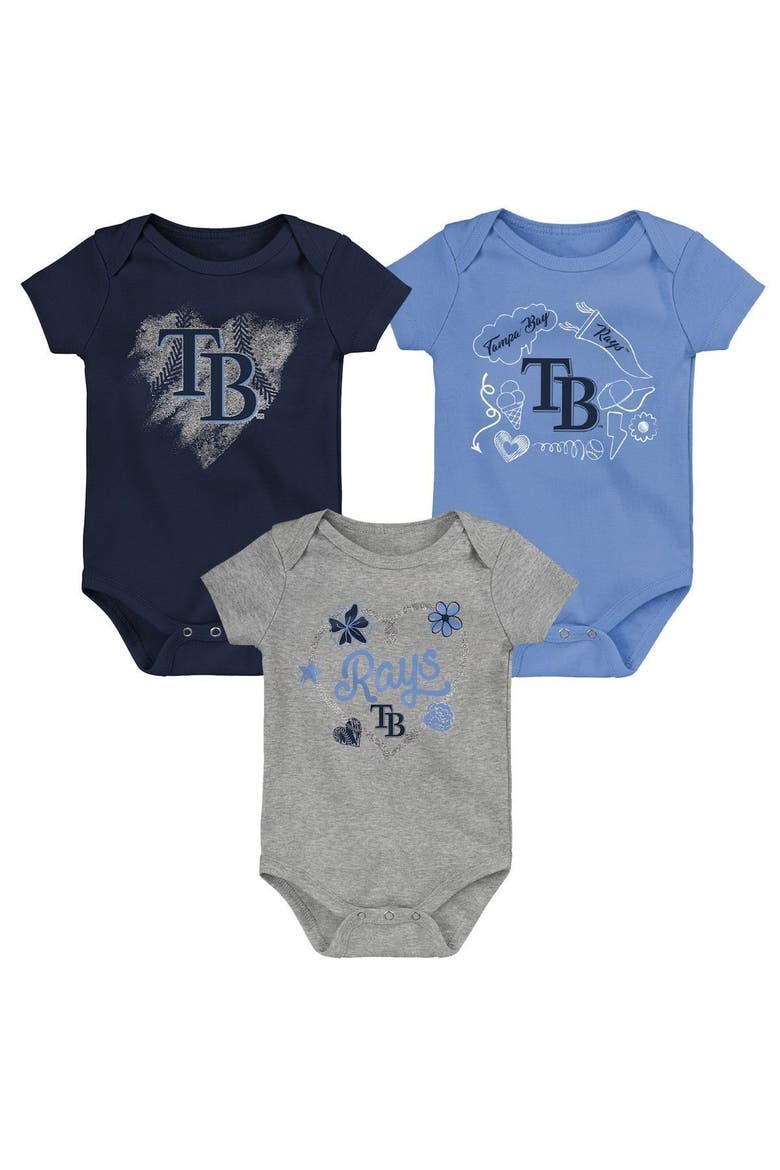 Infant Navy/Light Blue/Heathered Gray Tampa Bay Rays Batter Up 3-Pack Bodysuit Set, Alternate, color, Navy