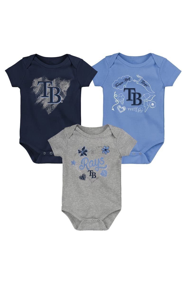 Outerstuff Infant Navy/Light Blue/Heathered Gray Tampa Bay Rays Batter Up 3-Pack Bodysuit Set, Alternate, color, Navy