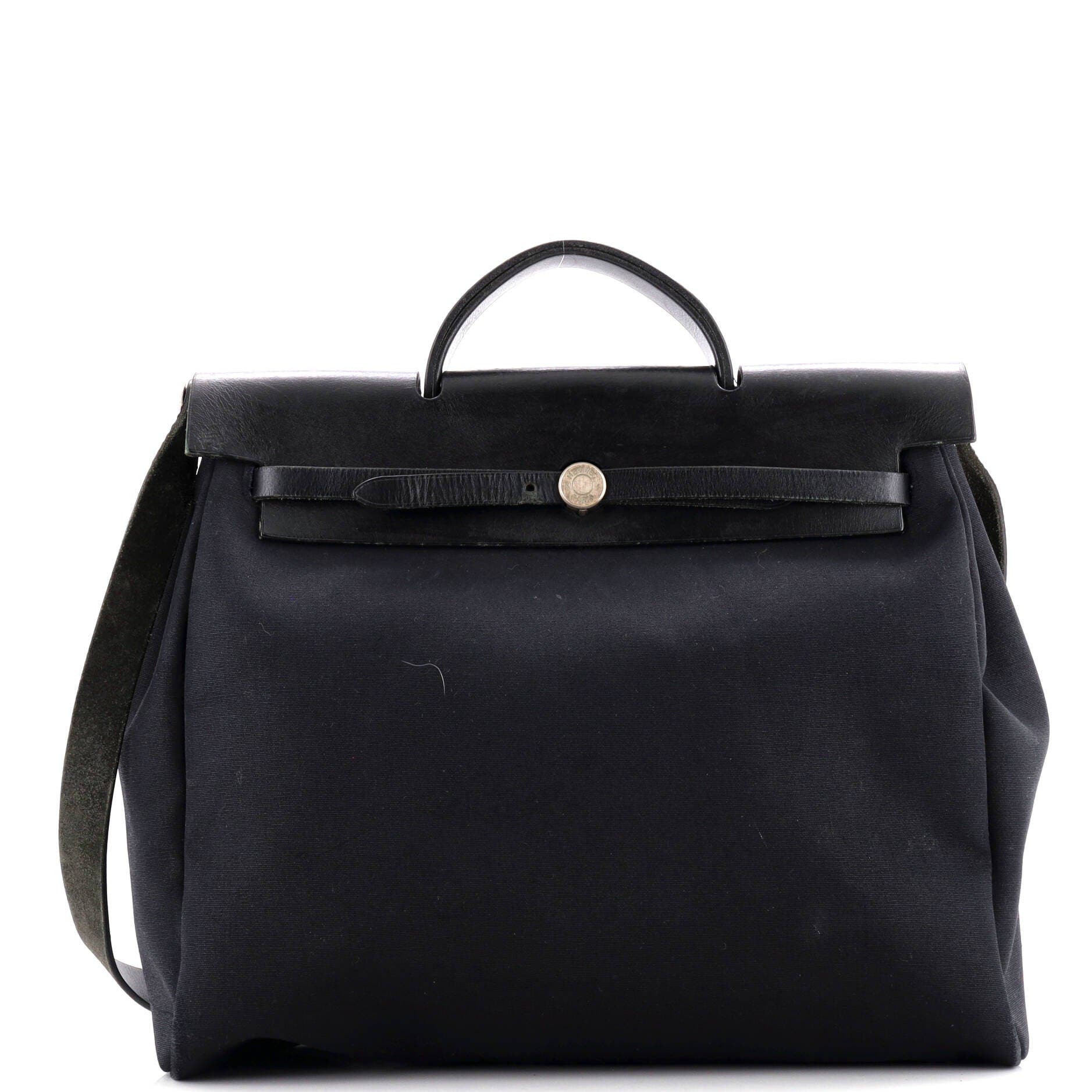 Pre-Owned Hermes Herbag Zip Leather and Toile 39, Main, color, Noir