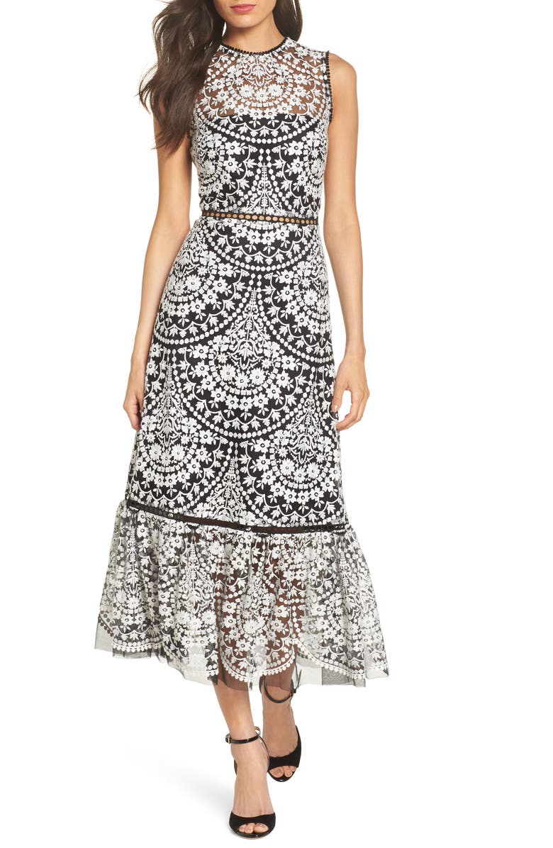 ML Monique Lhuillier Floral Embroidered Dress, Main, color, 