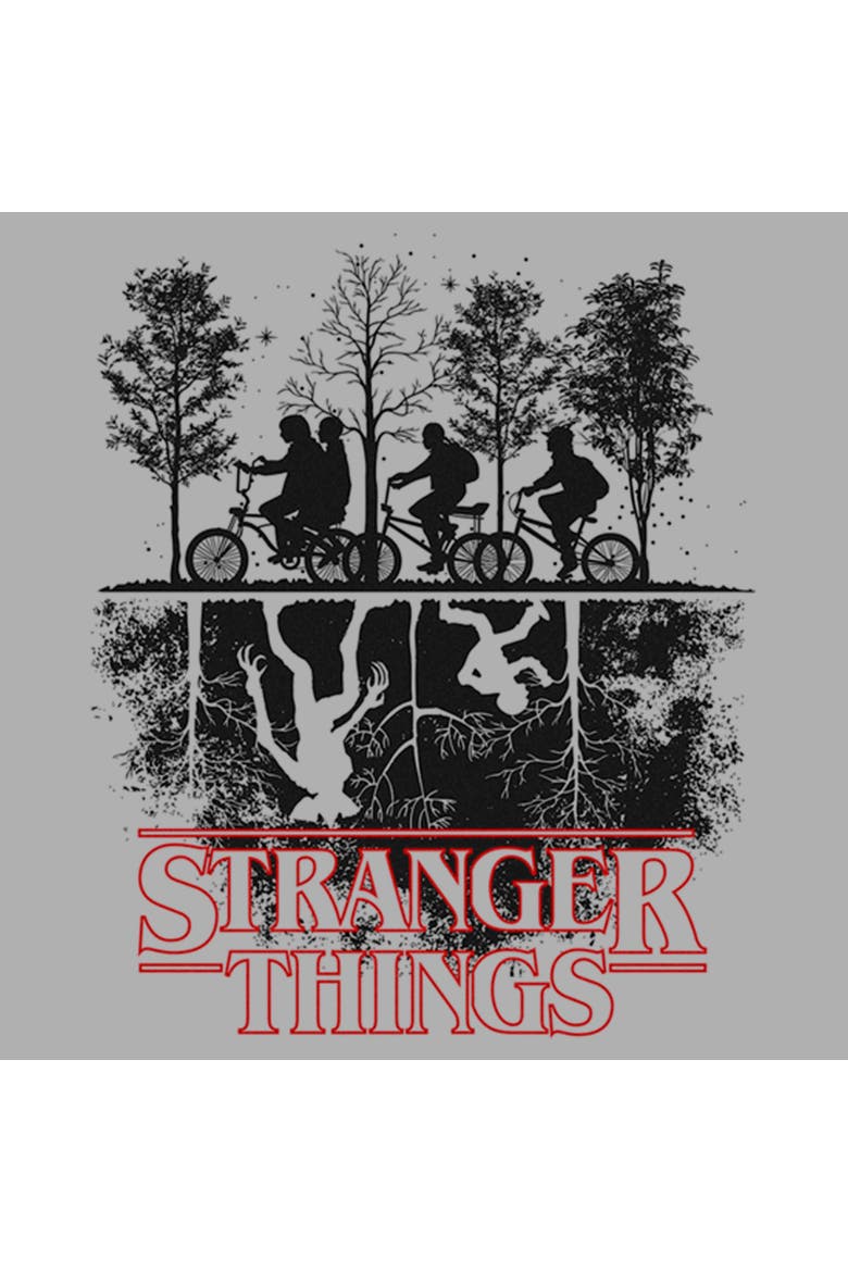 Boy's Stranger Things Biking in Upside Down  Graphic T-Shirt, Alternate, color, Athletic Heather