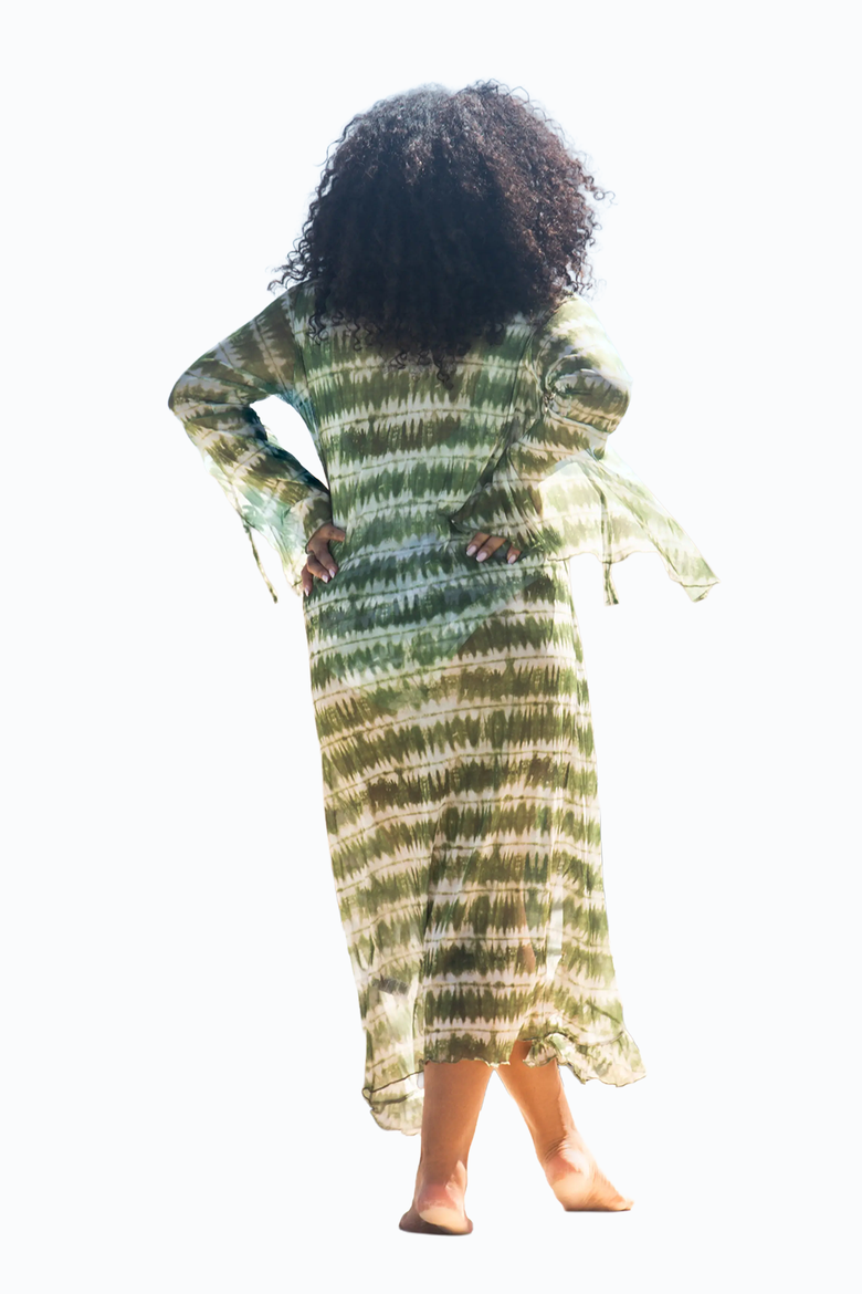 Curve Tie Dye Ruffle Resort Kaftan, Alternate, color, Green