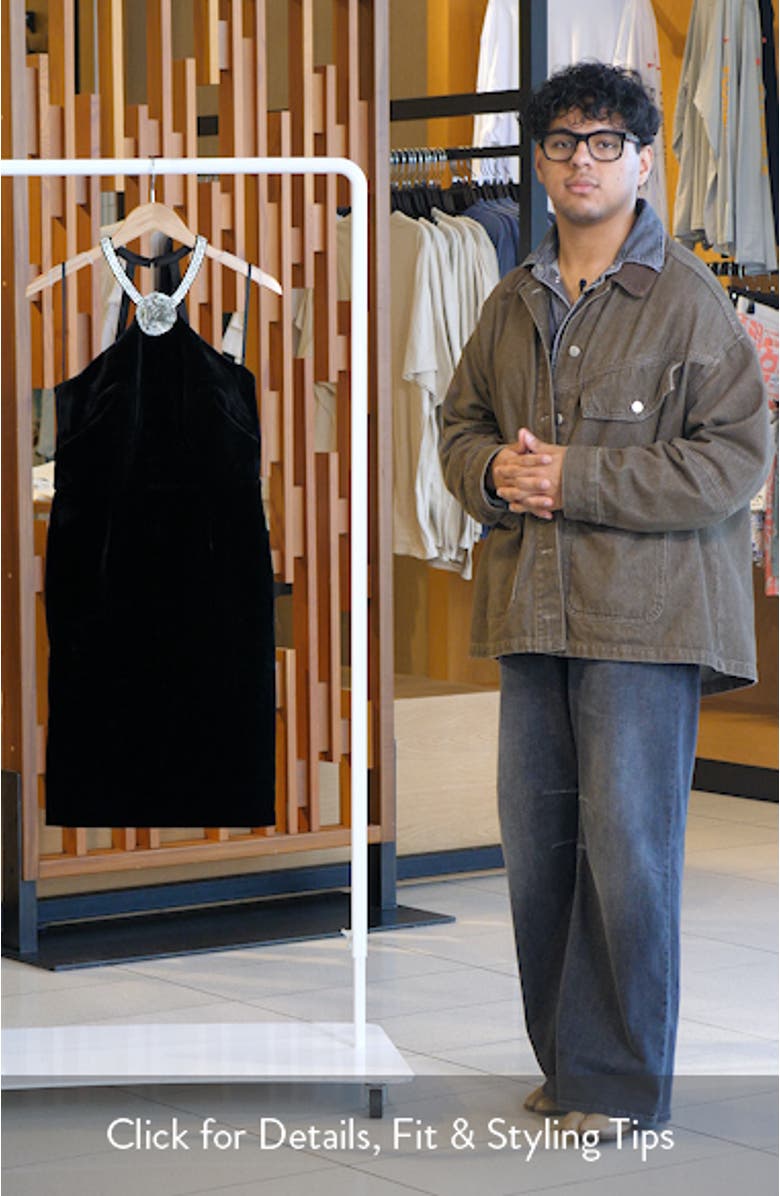 Crystal Flower Halter Neck Velvet Cocktail Dress, sales video thumbnail