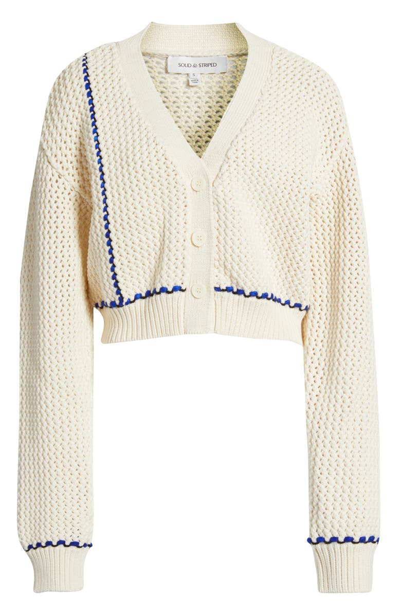 Solid & Striped The Nico Asymmetric Open Stitch Crop Cotton Cardigan, Alternate, color, 