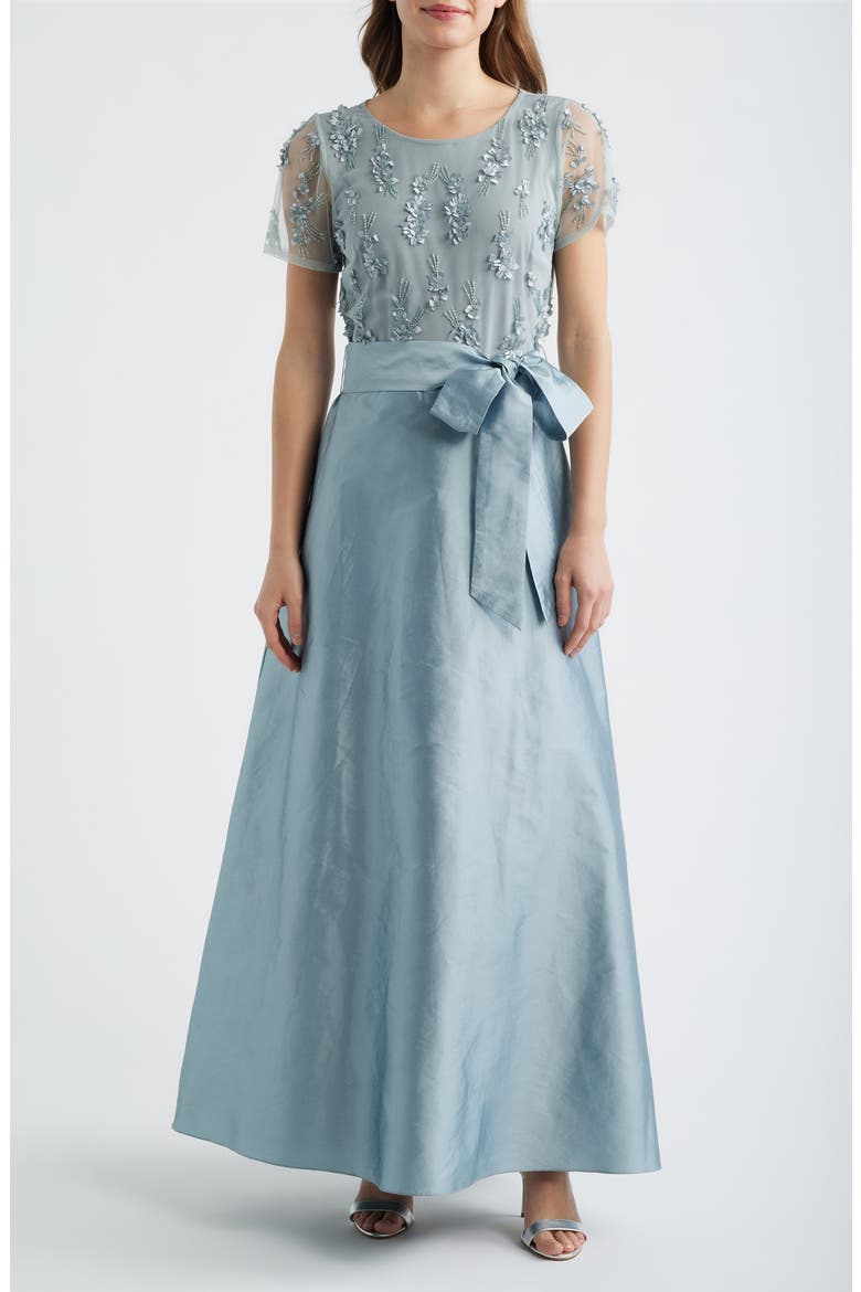 3D Floral Bodice Beaded Gown, Main, color, ICE