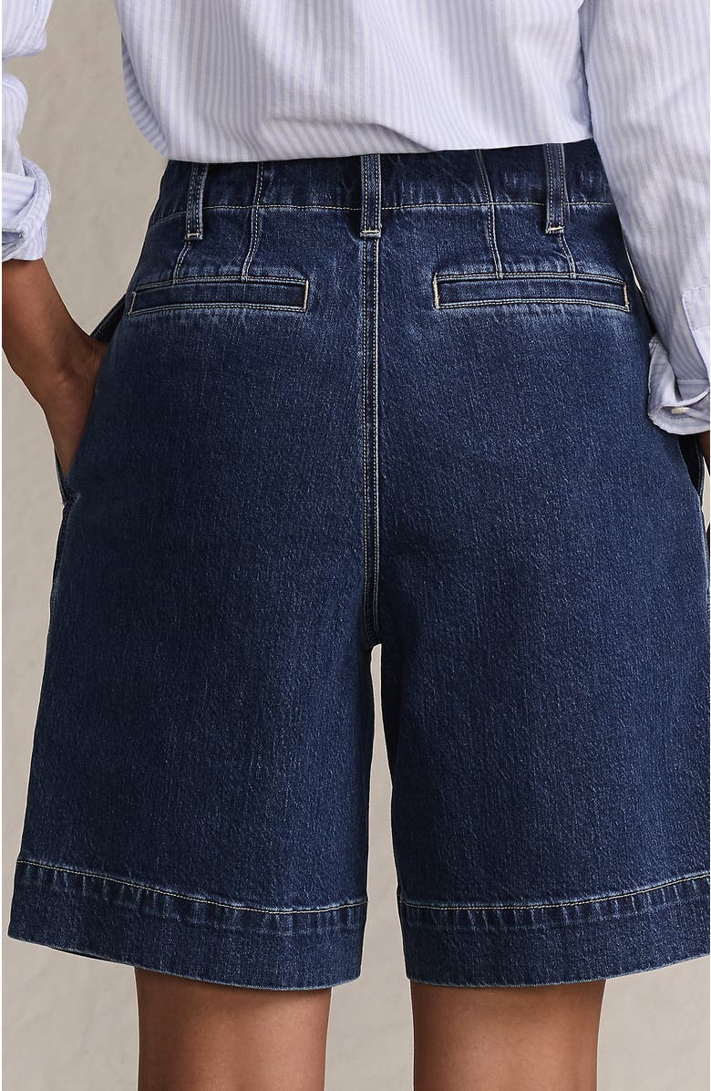 Lands' End Soft Denim High Rise 7" Pleated Trouser Shorts, Alternate, color, Crawford Wash