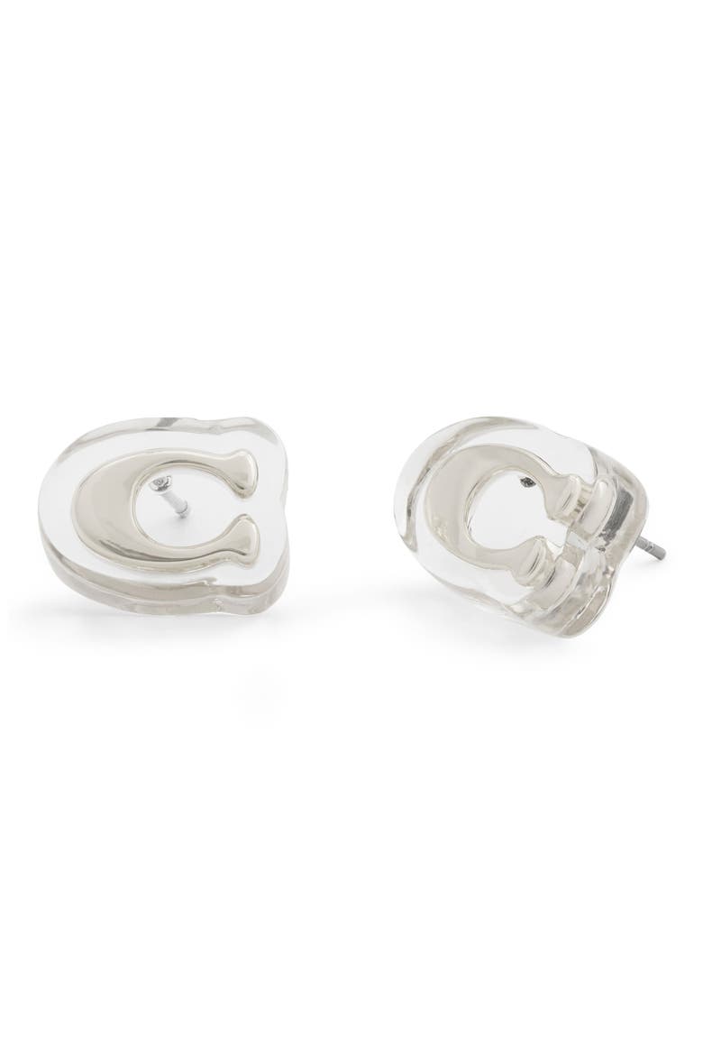 Logo Stud Earrings, Main, color, RHODIUM