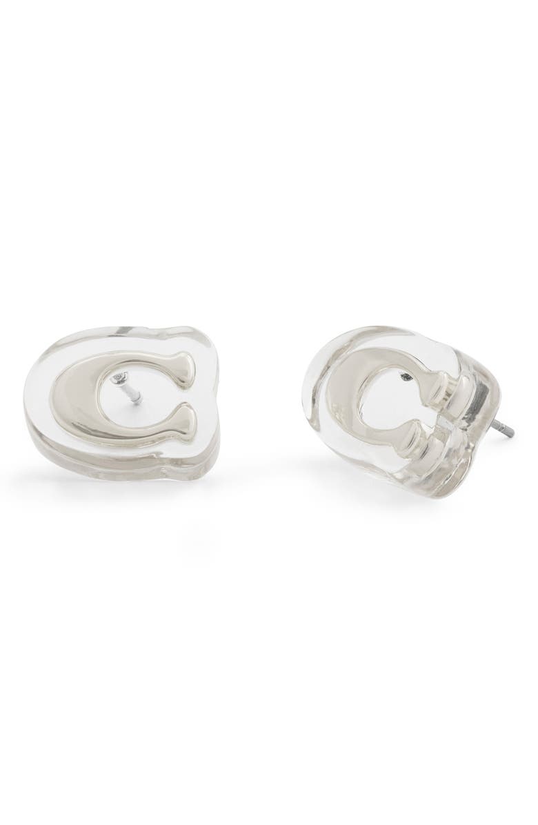 COACH Logo Stud Earrings, Main, color, Rhodium