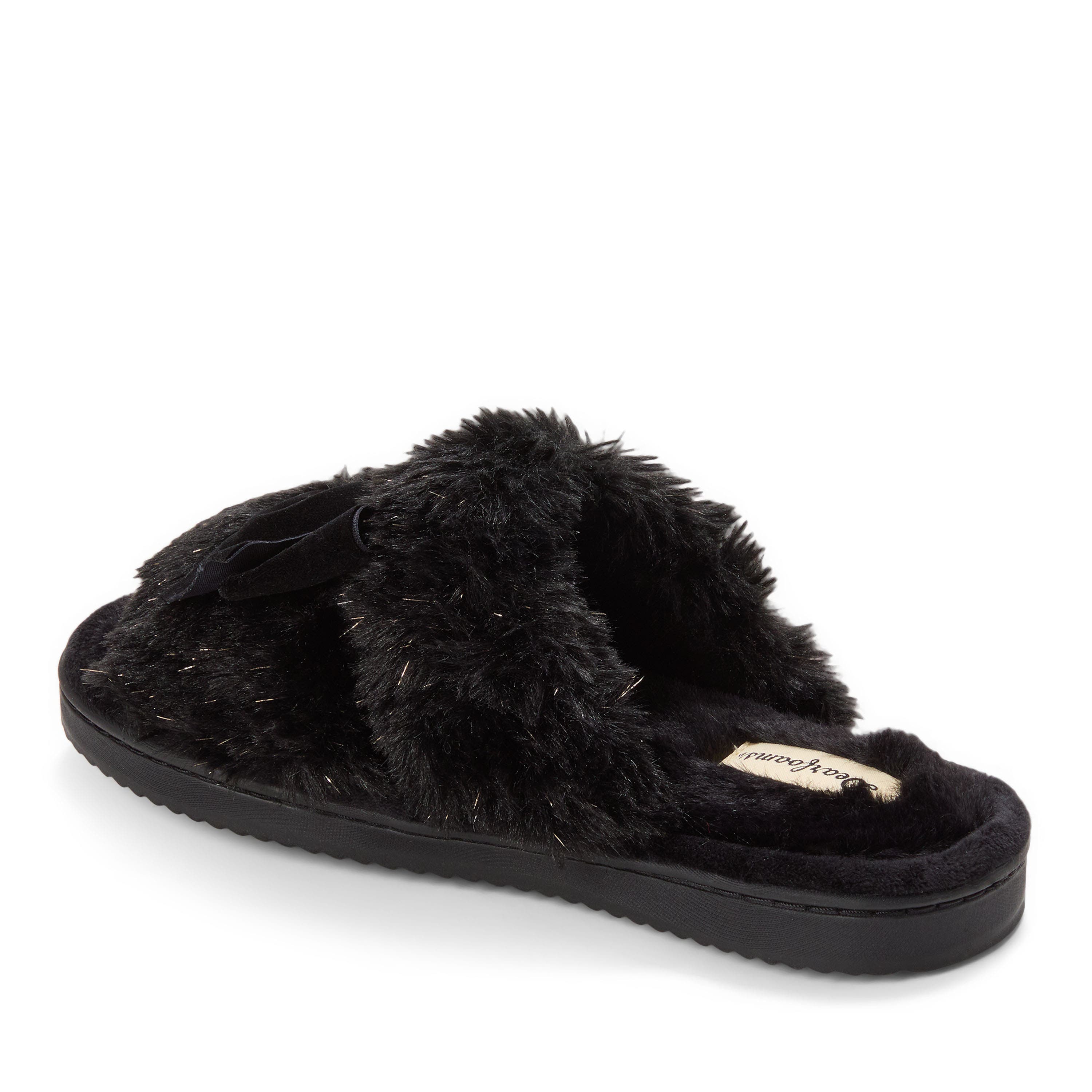 DEARFOAMS Bianca Pile Slide Slipper with Bow, Alternate, color, Black