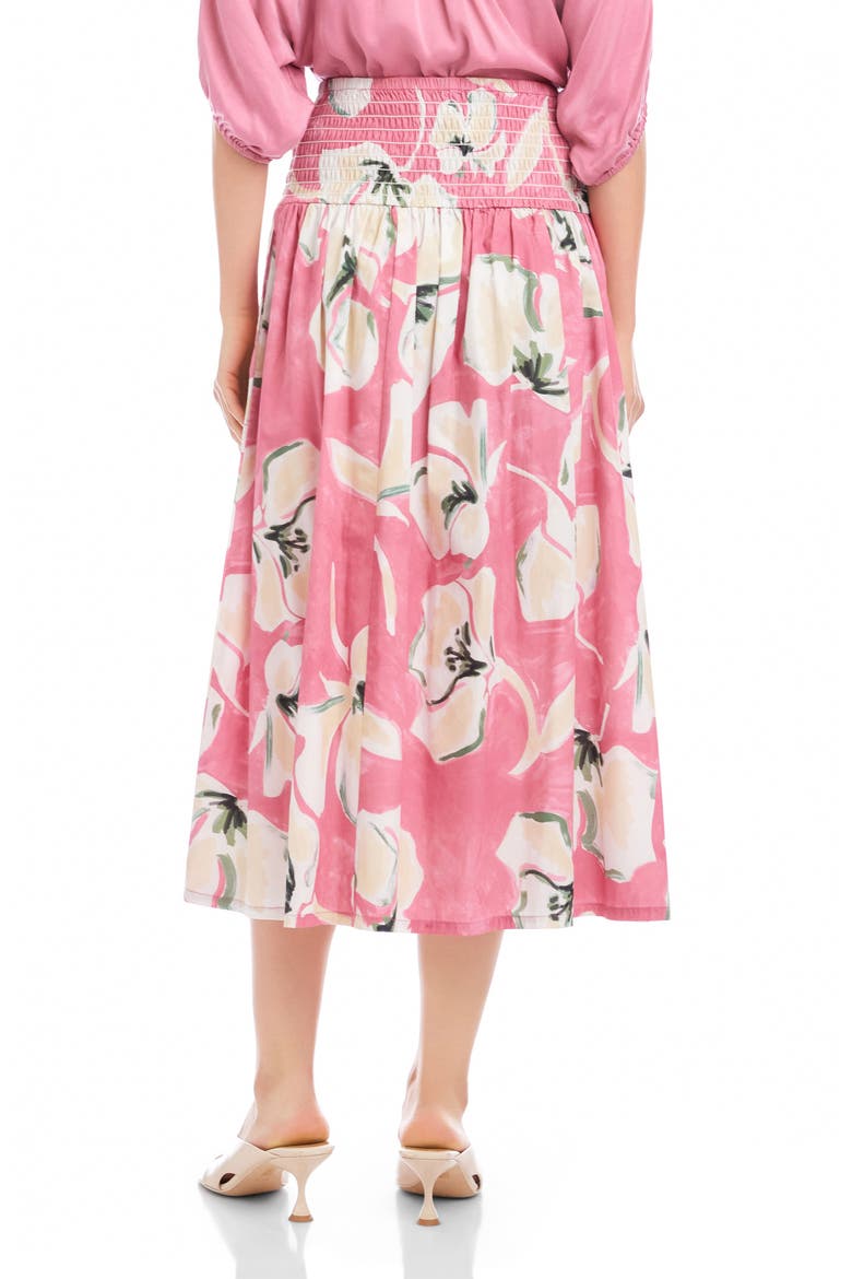 Rhea Floral Cotton Smocked Waist Midi Skirt, Alternate, color, FLORAL PRINT