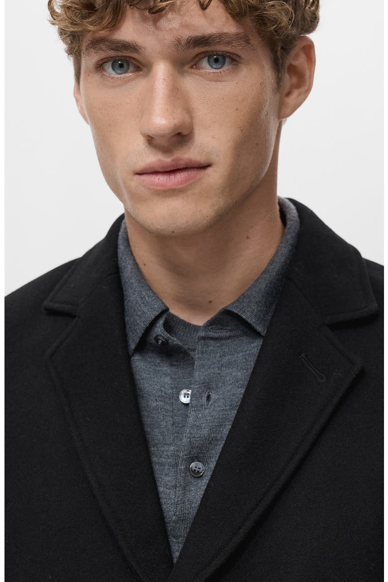 Wool Blend Single Breasted Coat, Alternate, color, BLACK