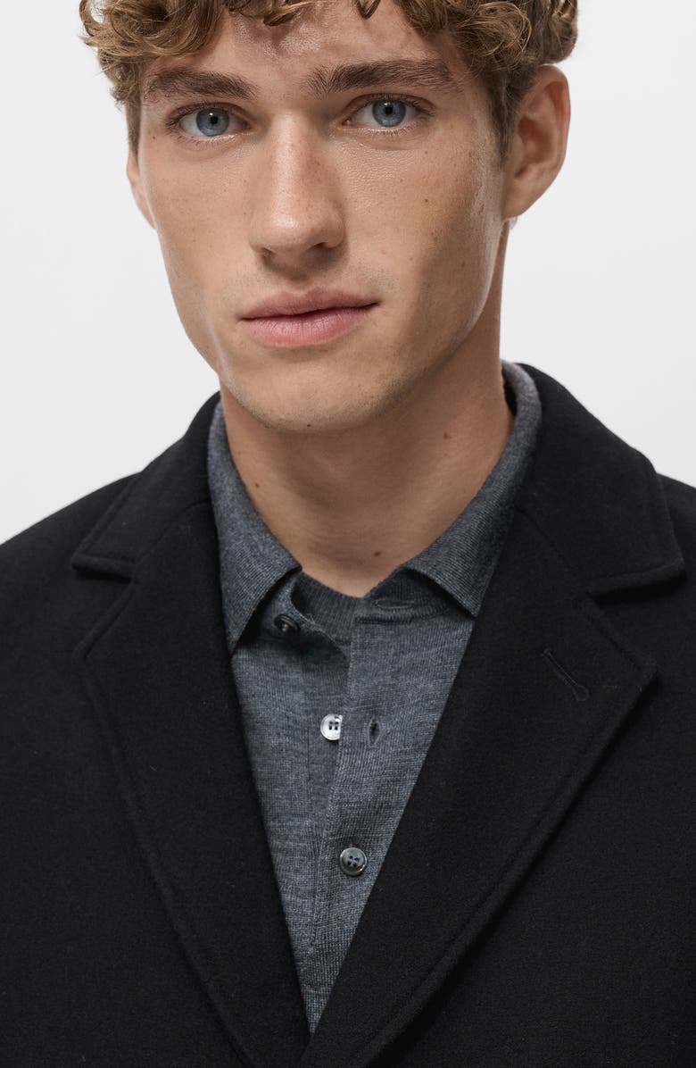 MANGO Wool Blend Single Breasted Coat, Alternate, color, Black