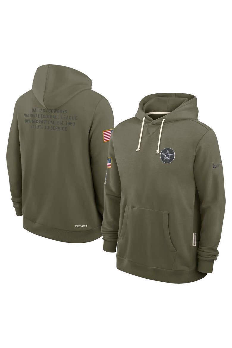 Men's Nike Olive Dallas Cowboys 2025 Salute to Service Sideline Standard Issue Dri-FIT Hoodie, Main, color, Olive