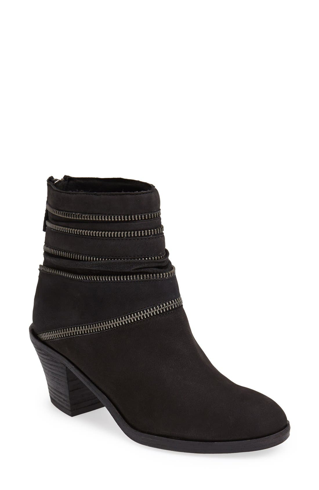 'Crown' Leather Ankle Bootie, Main, color, BLACK