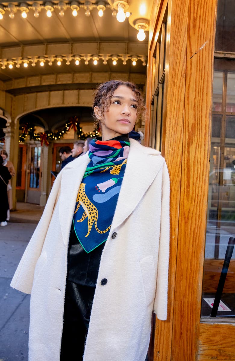 Jessie Zhao New York Double Sided Wool Silk Scarf Of Jungle Night, Alternate, color, Green