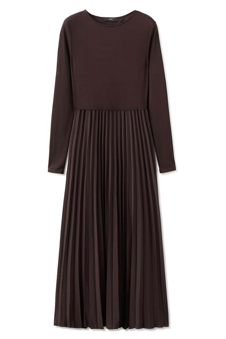 Long Sleeve Pleated Midi Dress, Alternate, color, CHOCOLATE