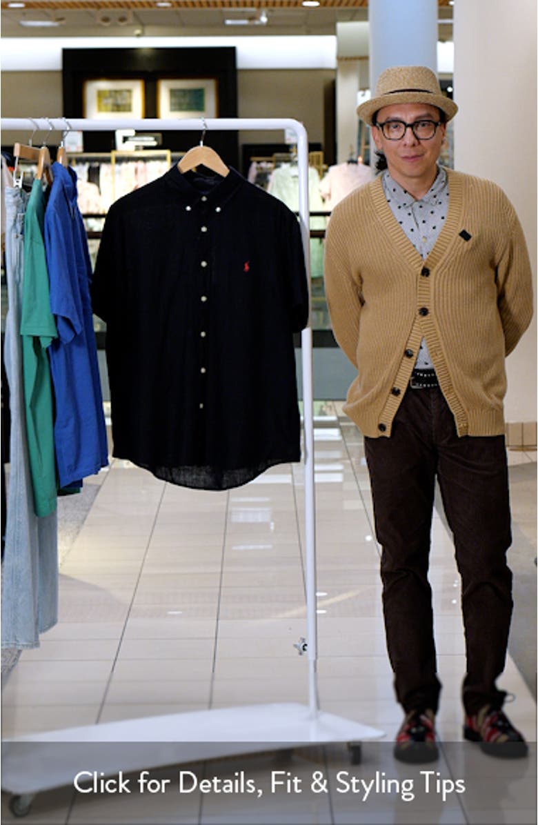 Solid Black Short Sleeve Linen Button-Down Shirt, sales video thumbnail