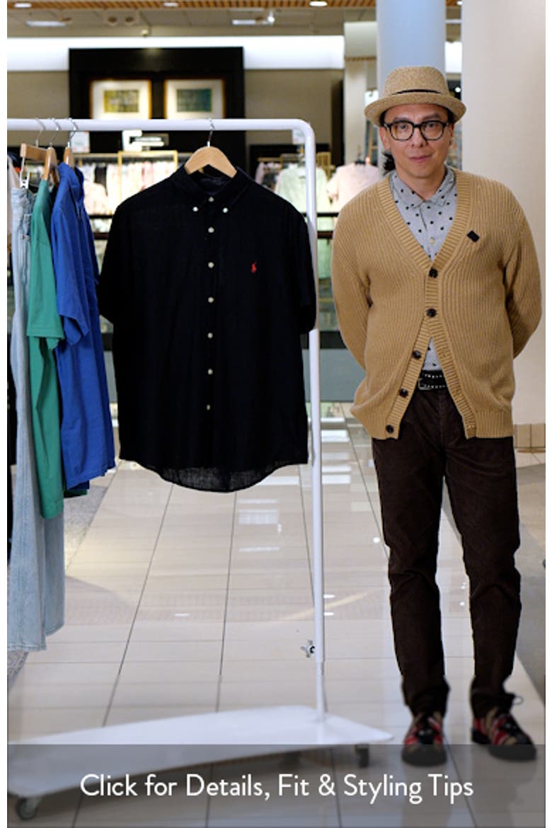 Solid Black Short Sleeve Linen Button-Down Shirt video