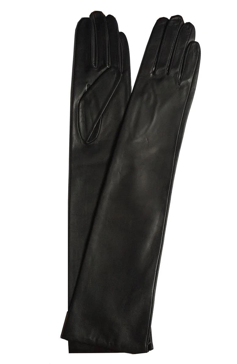 Paula Rowan Montserrat Leather Opera Gloves, Main, color, Black