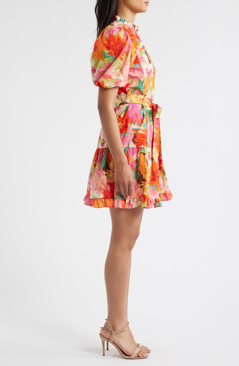 Vince Camuto Floral Bubble Sleeve Cotton Dress, Alternate, color,
