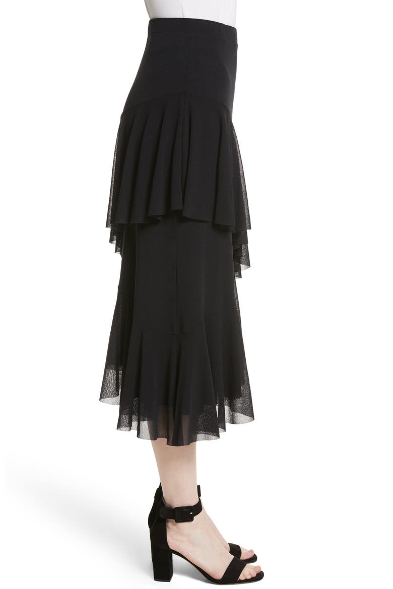 Ruffle Tulle Midi Skirt, Alternate, color, NERO