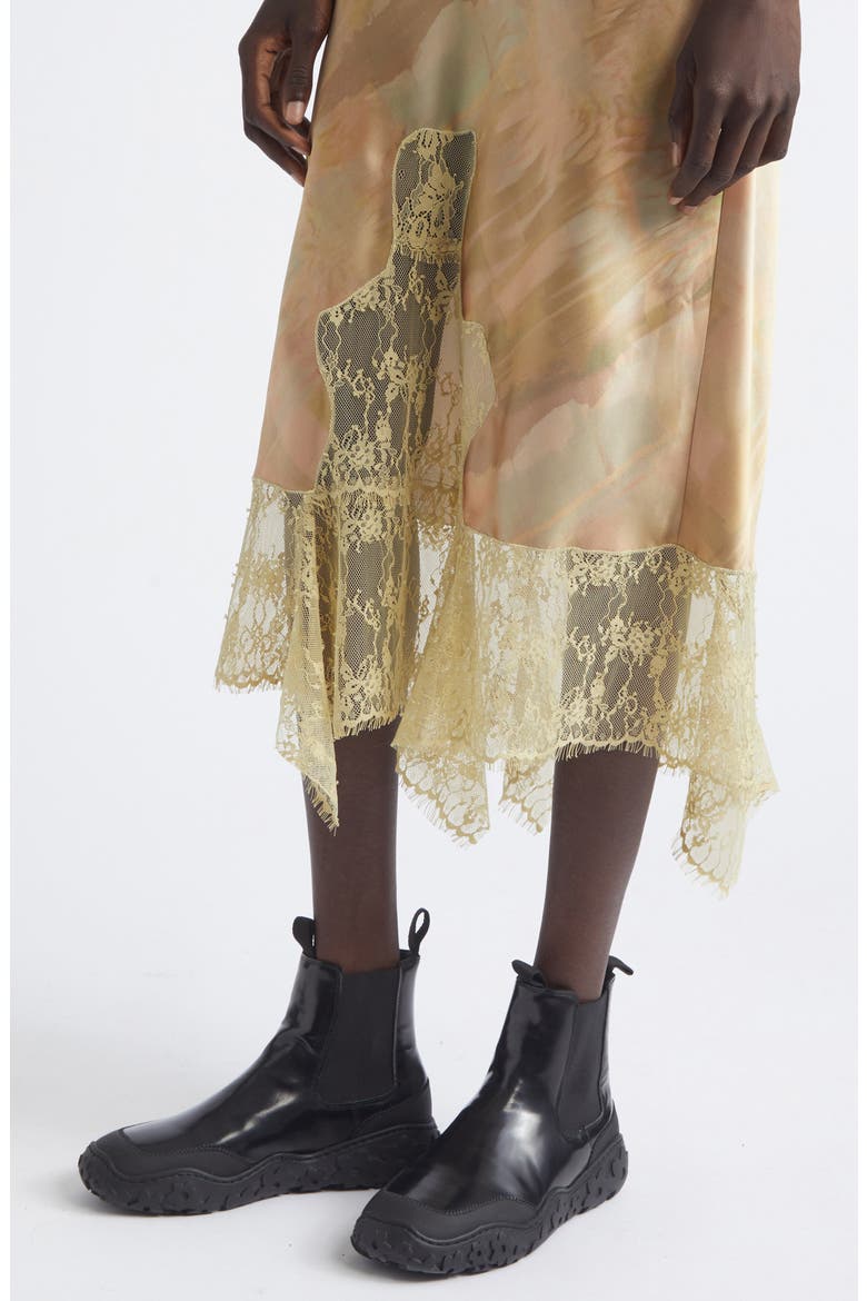 Hiss Crepe & Lace Midi Skirt, Alternate, color, OLIVE GUA SHA