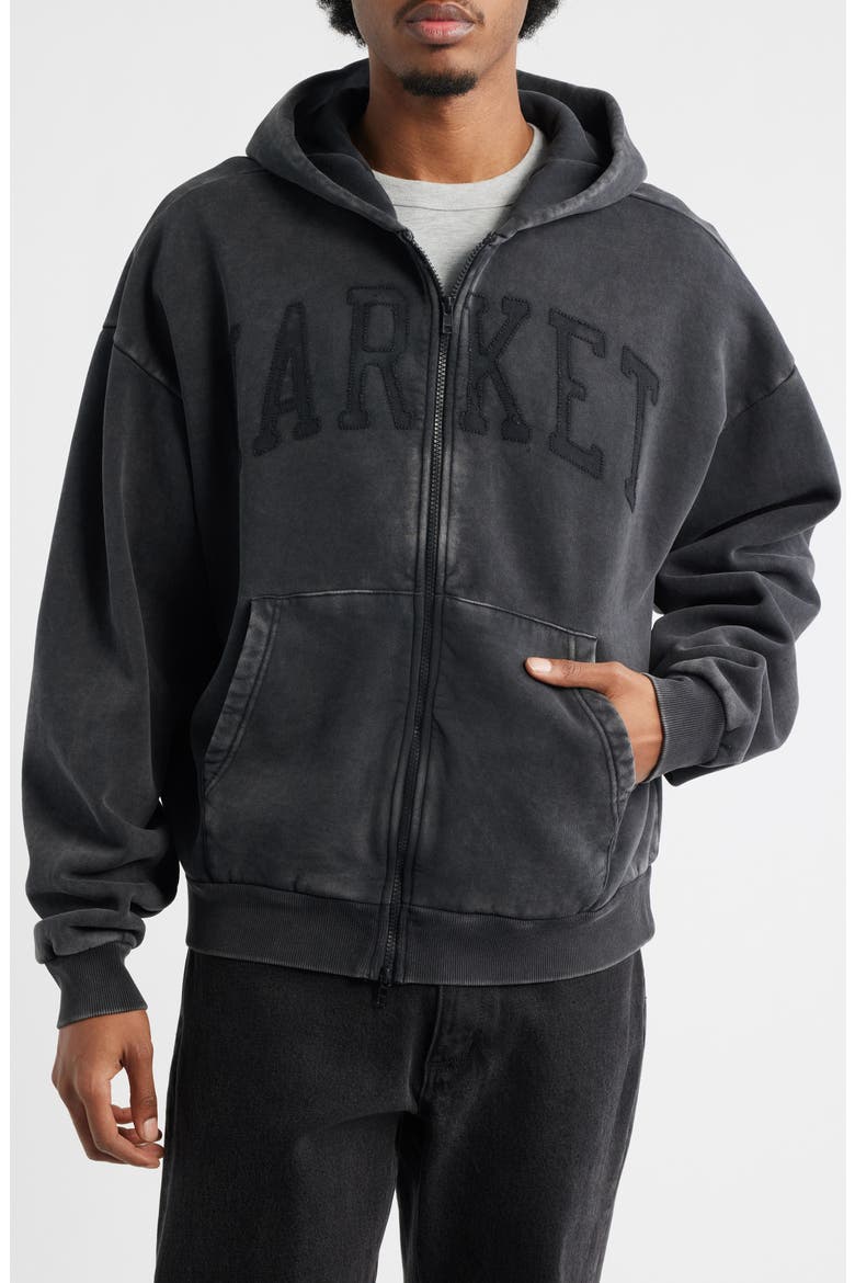 Shadow Arc Cotton Full Zip Hoodie, Alternate, color, WASHED BLACK